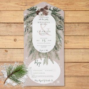 Rustic Tan Pine Winter Sparkle Details All In One Invitation