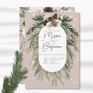 Rustic Tan Pine Winter Sparkle Wedding Invitation