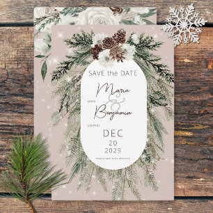 Rustic Tan Pine Winter Sparkle Wedding Save The Date