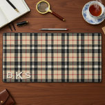 Rustic Tan White & Black Tartan Plaid Monogram Desk Mat<br><div class="desc">Protect your desktop in personalised style with this custom plaid desk mat. Featuring a classic tan camel, white, and black Scottish tartan pattern, this large mousepad desk mat is the perfect accessory for your home office or gaming setup. The durable, non-slip rubber base and smooth fabric surface provide a comfortable...</div>