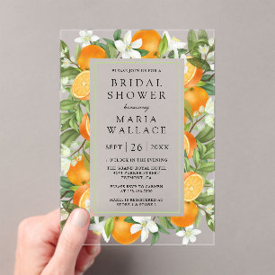 Rustic Tangerine Citrus Orange Bridal Shower Acrylic Invitations