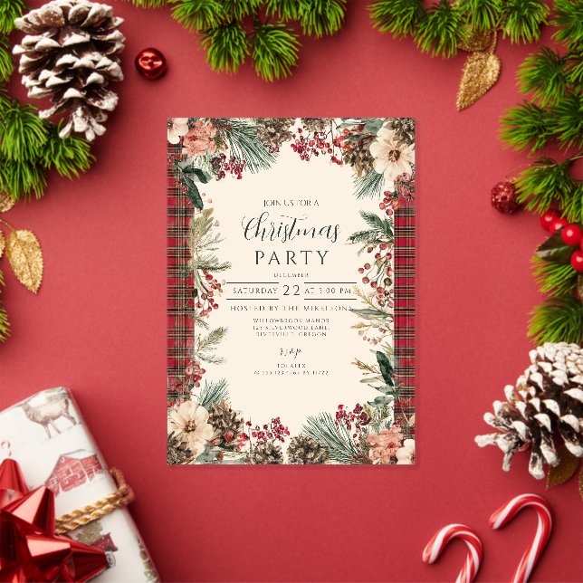 Rustic Tartan Christmas Acrylic Invitations (Insitu (Holiday))