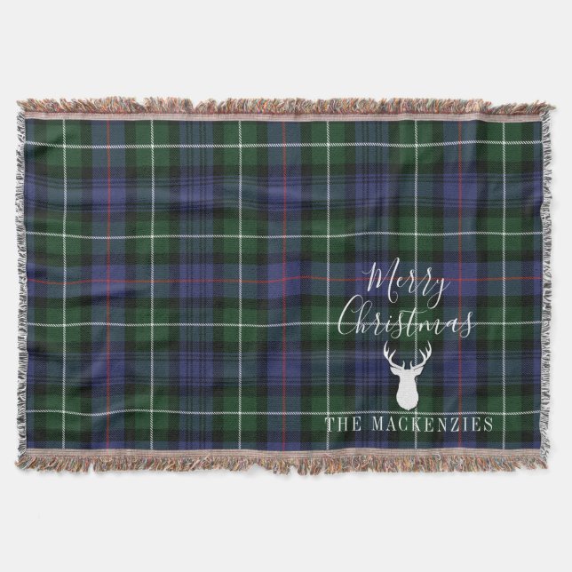 Rustic Tartan Clan MacKenzie Plaid Throw Blanket (Front)