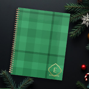 Rustic Tartan Forest Green Monogram Gold Planner