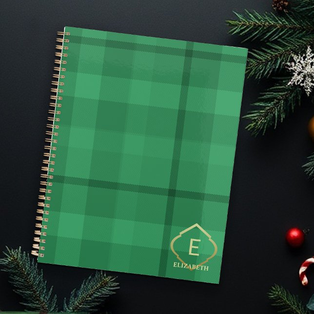 Rustic Tartan Forest Green Monogram Gold Planner (Creator Uploaded)