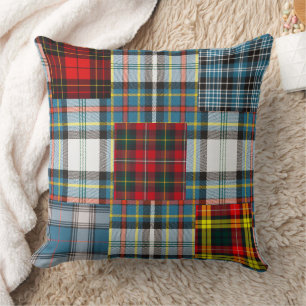 Rustic tartan patchwork bright cushion