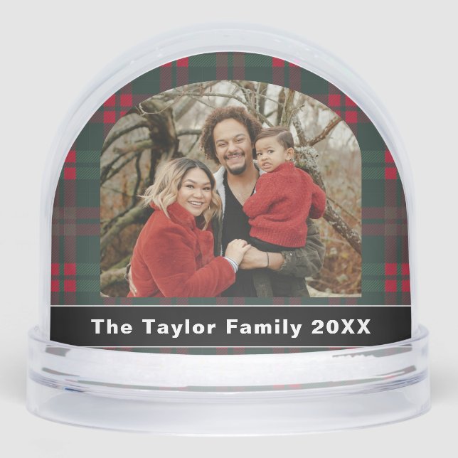 Rustic Tartan Plaid Family Photo Snowglobe (Front)