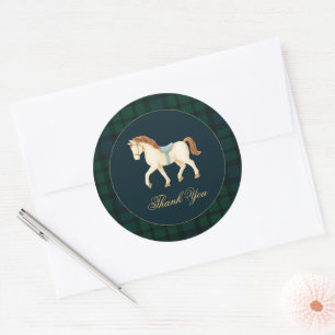 Rustic Tartan Plaid Horse Baby Shower Classic Round Sticker