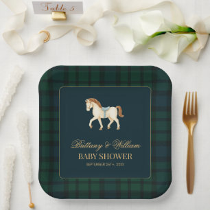 Rustic Tartan Plaid Horse Baby Shower Paper Plate