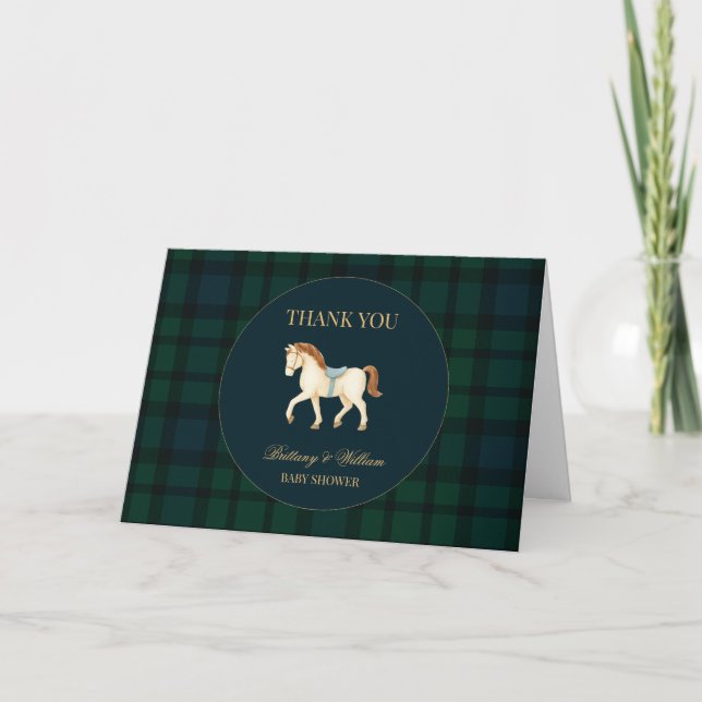 Rustic Tartan Plaid Horse Baby Shower  Thank You Card (Front)