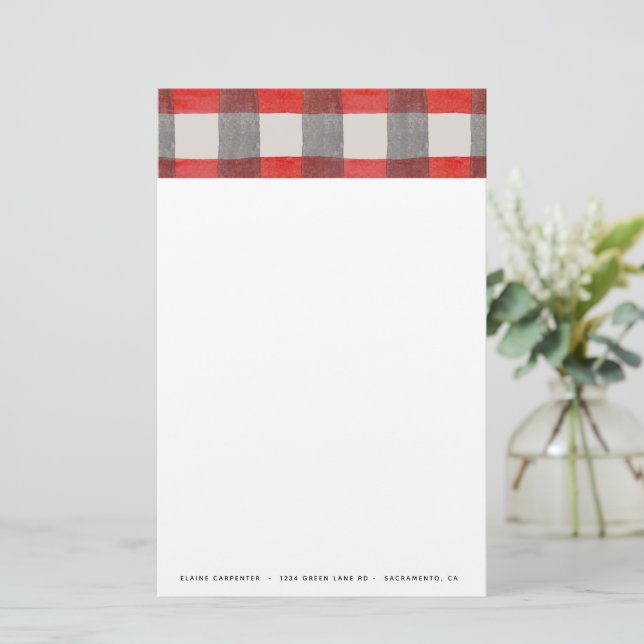 Rustic Tartan Red Personalised Stationery (Standing Front)