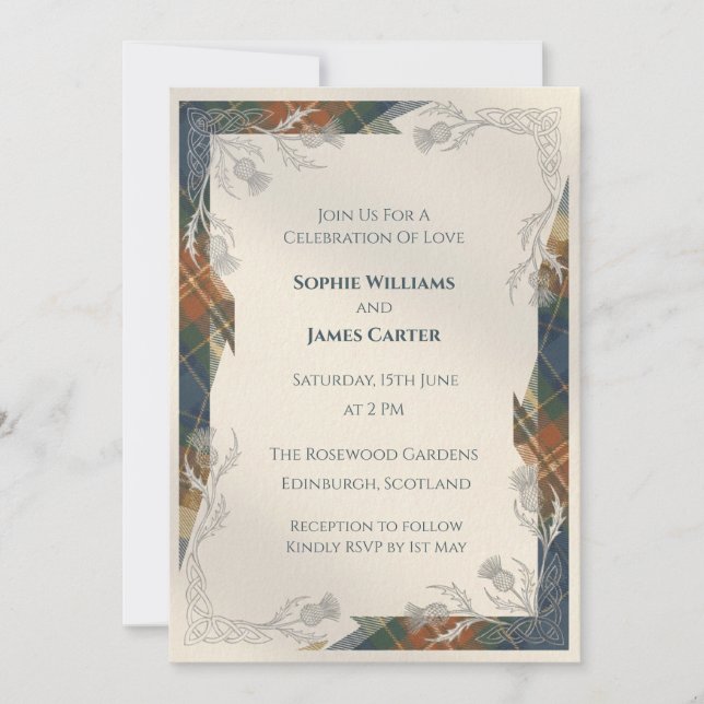 Rustic Tartan Thistle Wedding Invitation (Front)
