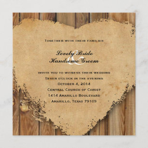 Rustic Tattered Heart Wood Style Country Wedding Invitation