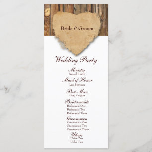 Rustic Tattered Heart Wood Wedding Program Programme