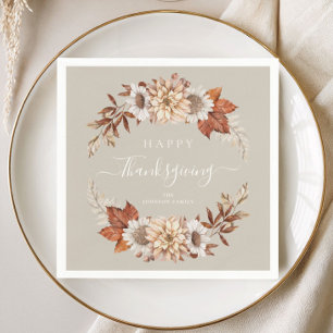 Rustic Taupe Fall Leaves Happy Thanksgiving Napkin