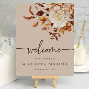 Rustic Taupe Fall Leaves Welcome Poster