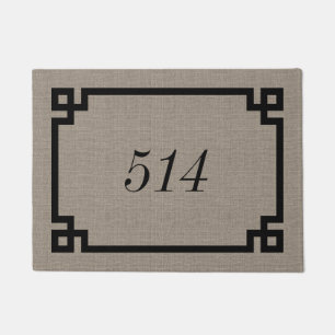 Rustic Taupe Greek Key Personalised Address Number Doormat