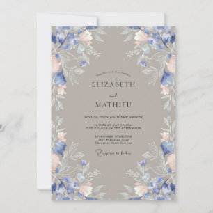 Rustic Taupe Periwinkle Blossom Wedding Invitation