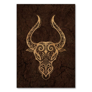 Rustic Taurus Zodiac Sign on Stone Effect Table Number