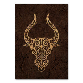 Rustic Taurus Zodiac Sign on Stone Effect Table Number