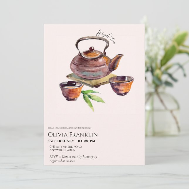 Rustic, tea party baby shower invitation (Standing Front)