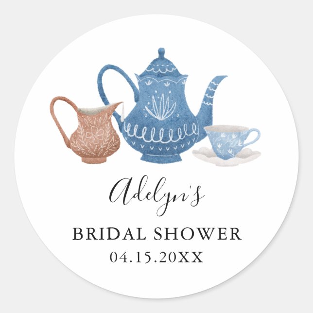 Rustic Tea Party Bridal Shower Favour Classic Round Sticker (Front)
