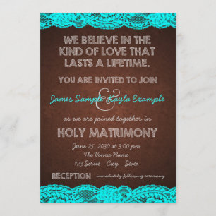 Rustic Teal and Brown Wedding Invitation