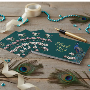Rustic Teal and Gold Peacock Thank You Card