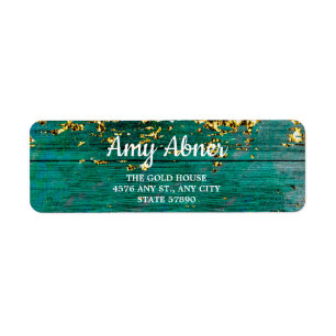 Rustic Teal and Gold Return Address 