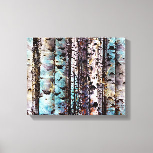 Rustic Teal and Grey Birch Woods Painting Canvas Print