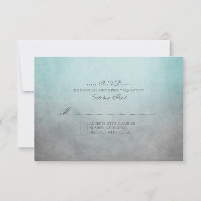 Rustic Teal and Grey Bohemian Wedding RSVP Card (Front)