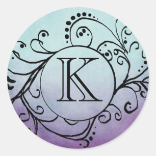 Rustic Teal and Purple Bohemian  Flourish Classic Round Sticker