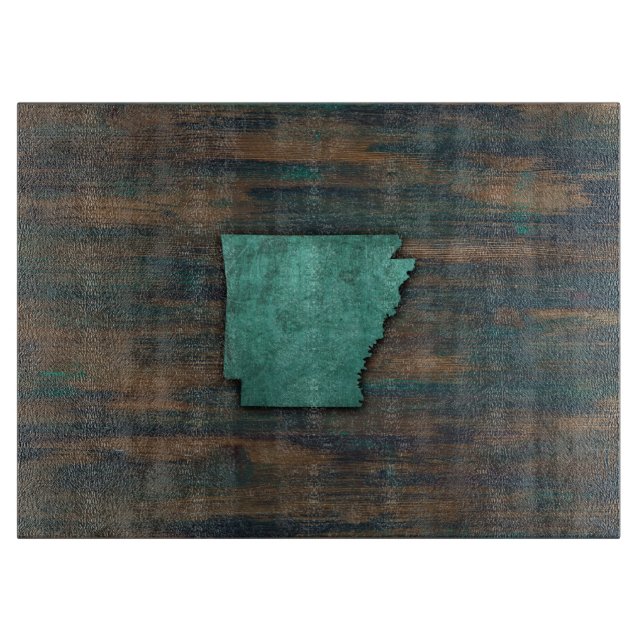 Rustic Teal Arkansas Shape Cutting Board (Front)