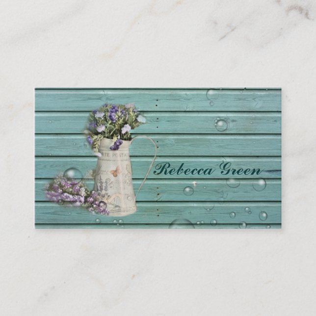 rustic teal barnwood floral country wedding business card (Front)