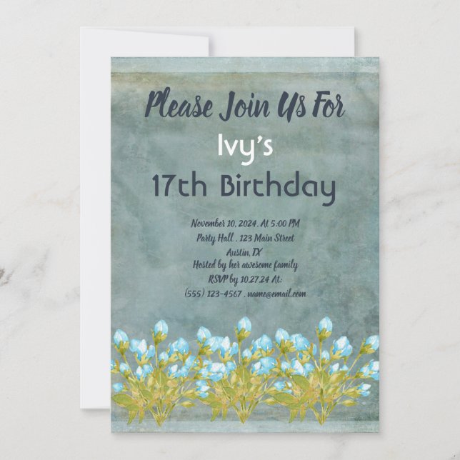 Rustic Teal Birthday  Invitation (Front)