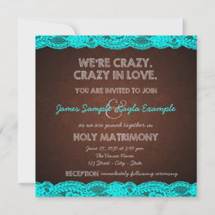 Rustic Teal Blue and Brown Country Wedding Invitation