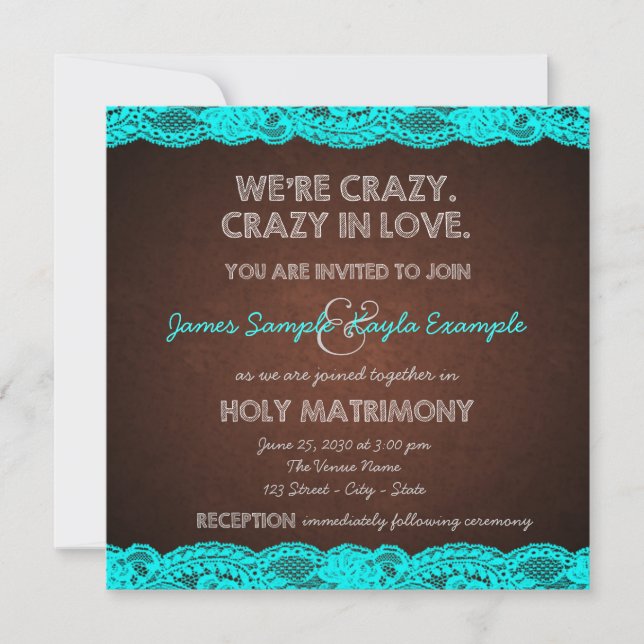 Rustic Teal Blue and Brown Country Wedding Invitation (Front)