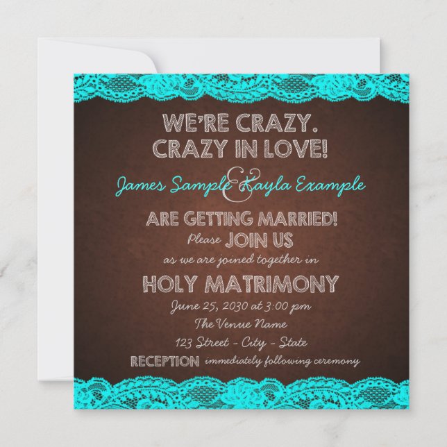 Rustic Teal Blue and Brown Country Wedding Invitation (Front)