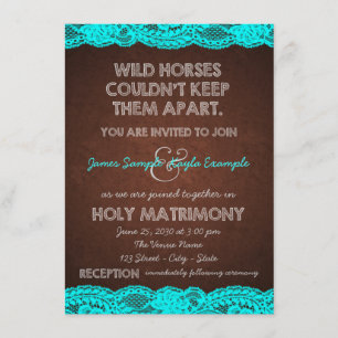 Rustic Teal Blue and Brown Country Wedding Invitation
