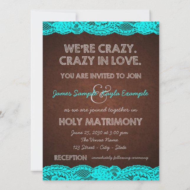 Rustic Teal Blue and Brown Country Wedding Invitation (Front)