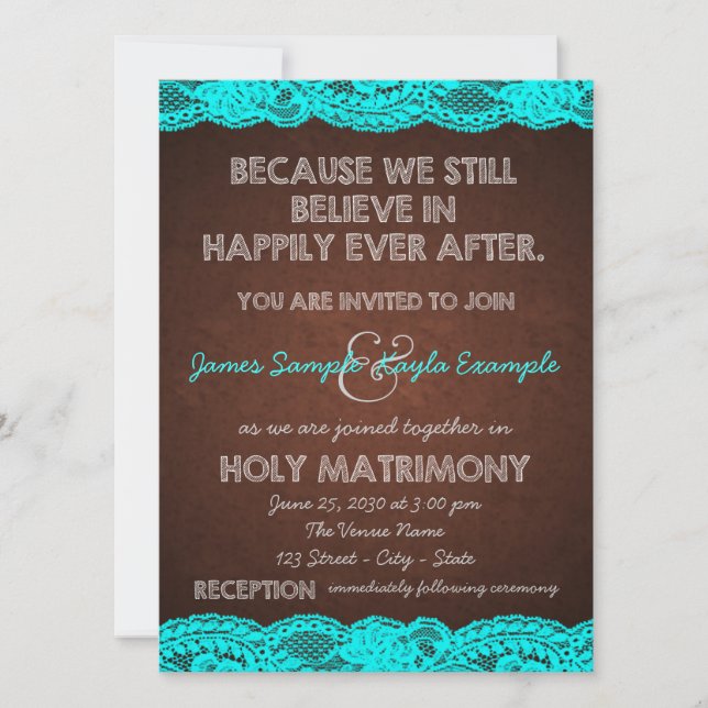 Rustic Teal Blue and Brown Country Wedding Invitation (Front)