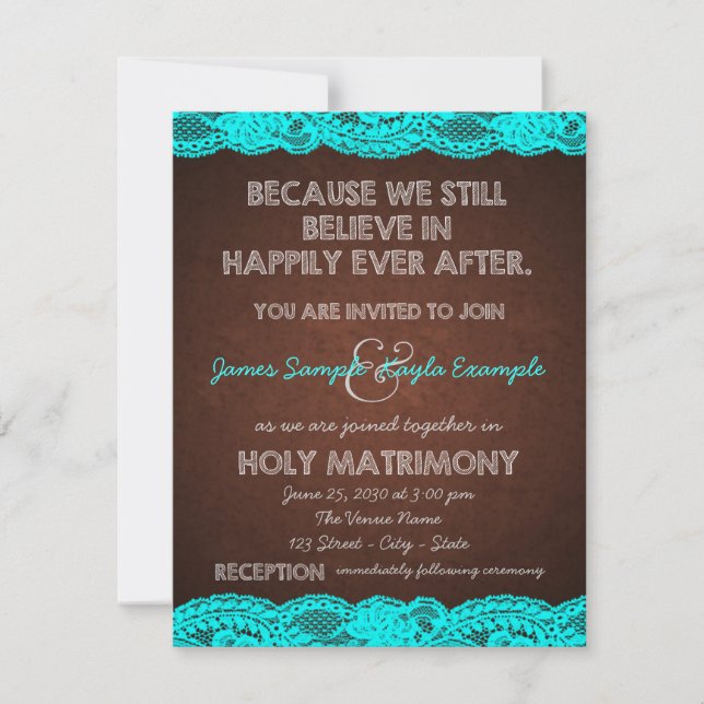 Rustic Teal Blue and Brown Country Wedding Invitation (Front)