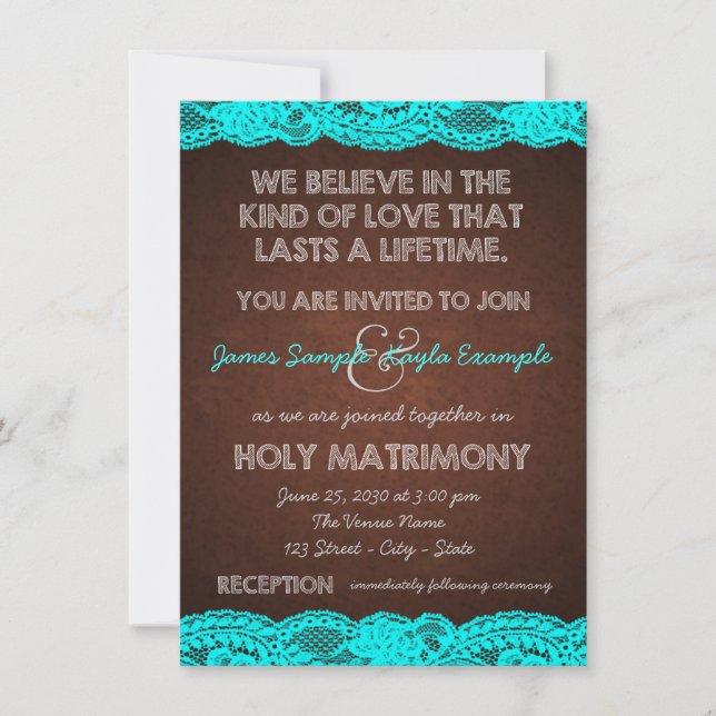 Rustic Teal Blue and Brown Country Wedding Invitation (Front)