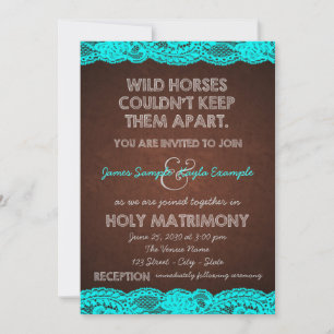 Rustic Teal Blue and Brown Wedding Invitation