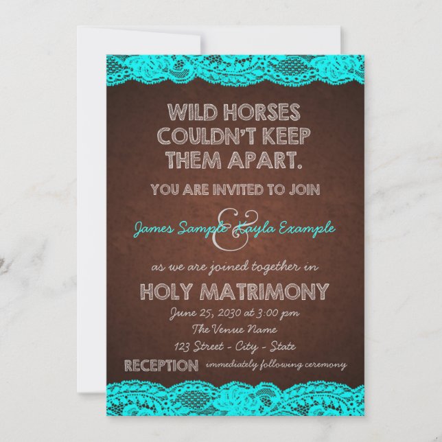 Rustic Teal Blue and Brown Wedding Invitation (Front)