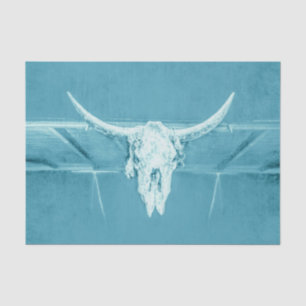 Rustic Teal Blue Girly Western Bull Cow Skull Tissue Paper
