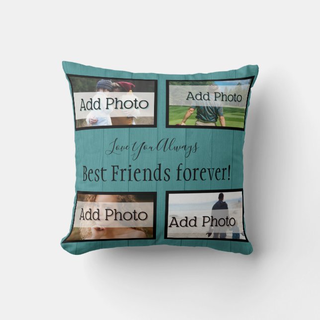Rustic teal blue  pillow BFF Best friends forever (Front)