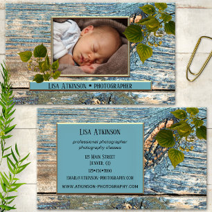 Rustic Teal Blue Professional Photographer Business Card
