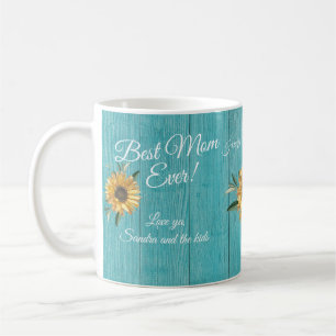 Rustic Teal Blue  Sunflower Best Mum Ever Coffee Mug