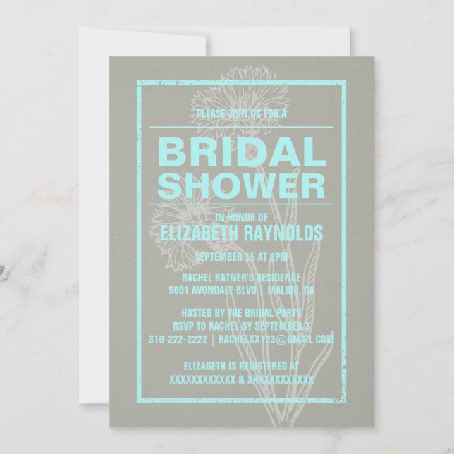 Rustic Teal Bridal Shower Invitations (Front)